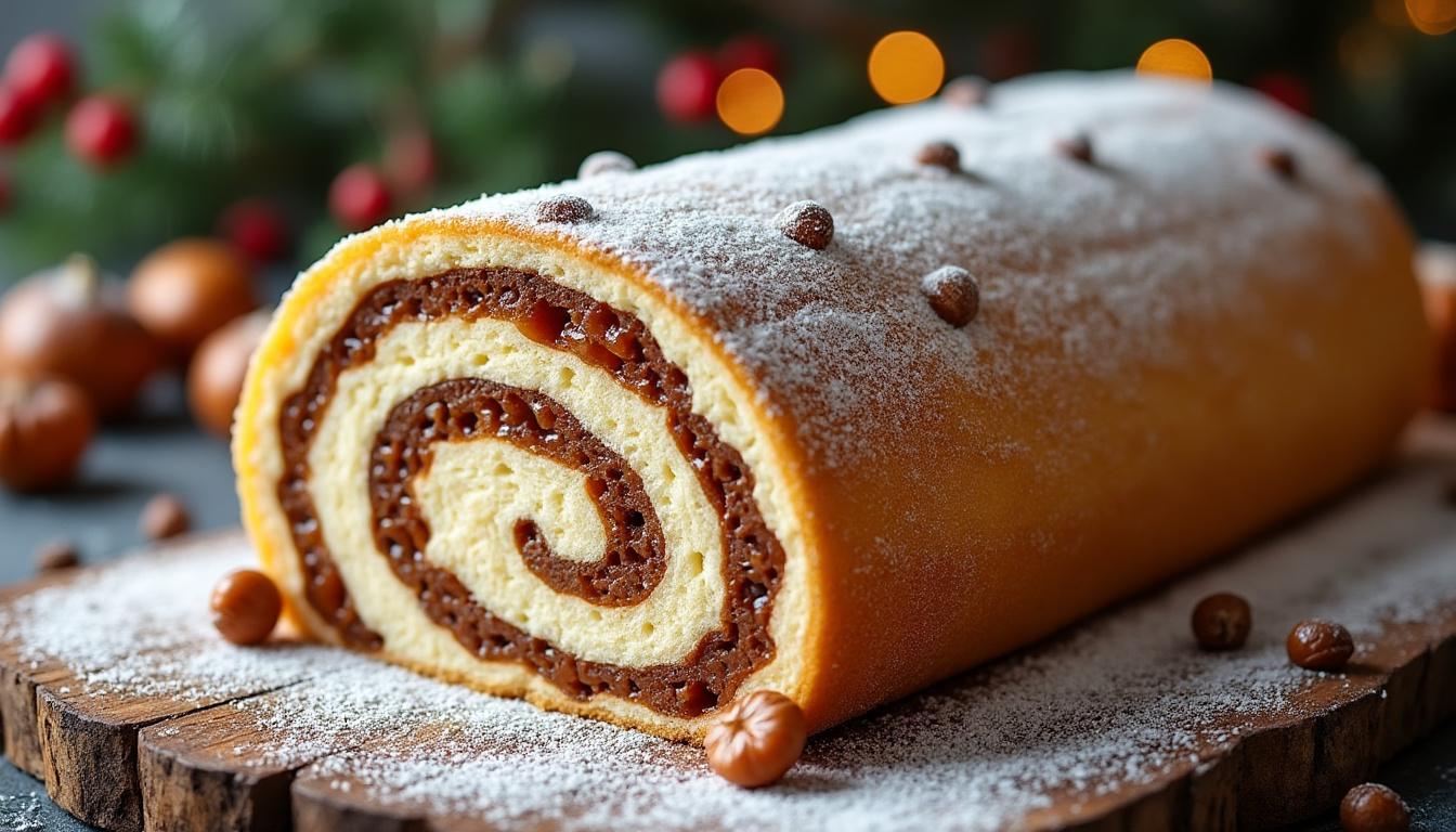 découvrez notre bûche de noël glacée, un mariage exquis de vanille onctueuse et de marrons glacés gourmands, pour une fête pleine de douceur et d'élégance.