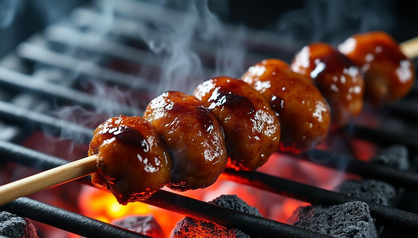 découvrez les saveurs authentiques du japon avec nos brochettes de poulet yakitori tsukuné traditionnelles, un délice savoureux à partager en toute convivialité.