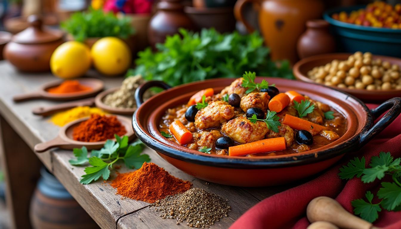 découvrez comment préparer le tajine marocain parfait avec une sélection d'ingrédients authentiques, des techniques de cuisson traditionnelles et des variantes régionales savoureuses.