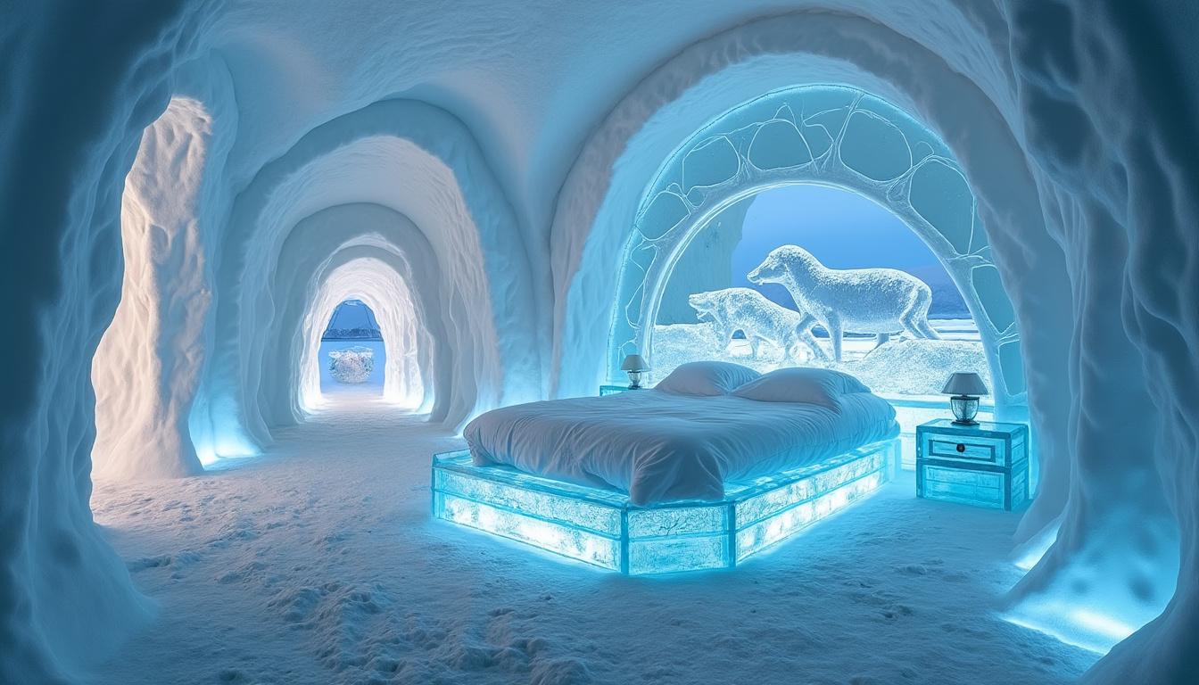 vivez un séjour magique en laponie en découvrant l'hôtel de glace, un ice hotel unique où l'aventure et le confort polaire se rencontrent pour une expérience inoubliable.