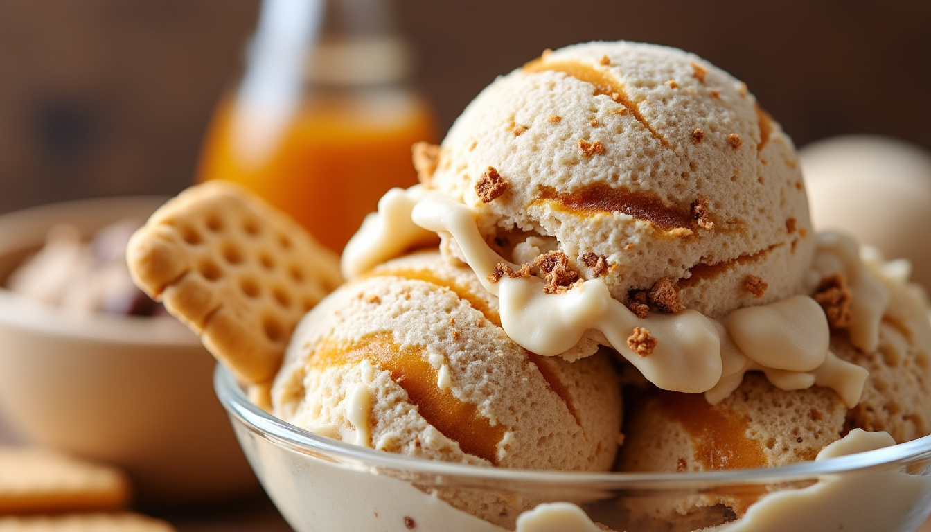 découvrez notre délice glacé au spéculoos, une glace onctueuse et savoureuse qui éveillera vos papilles à chaque cuillerée.