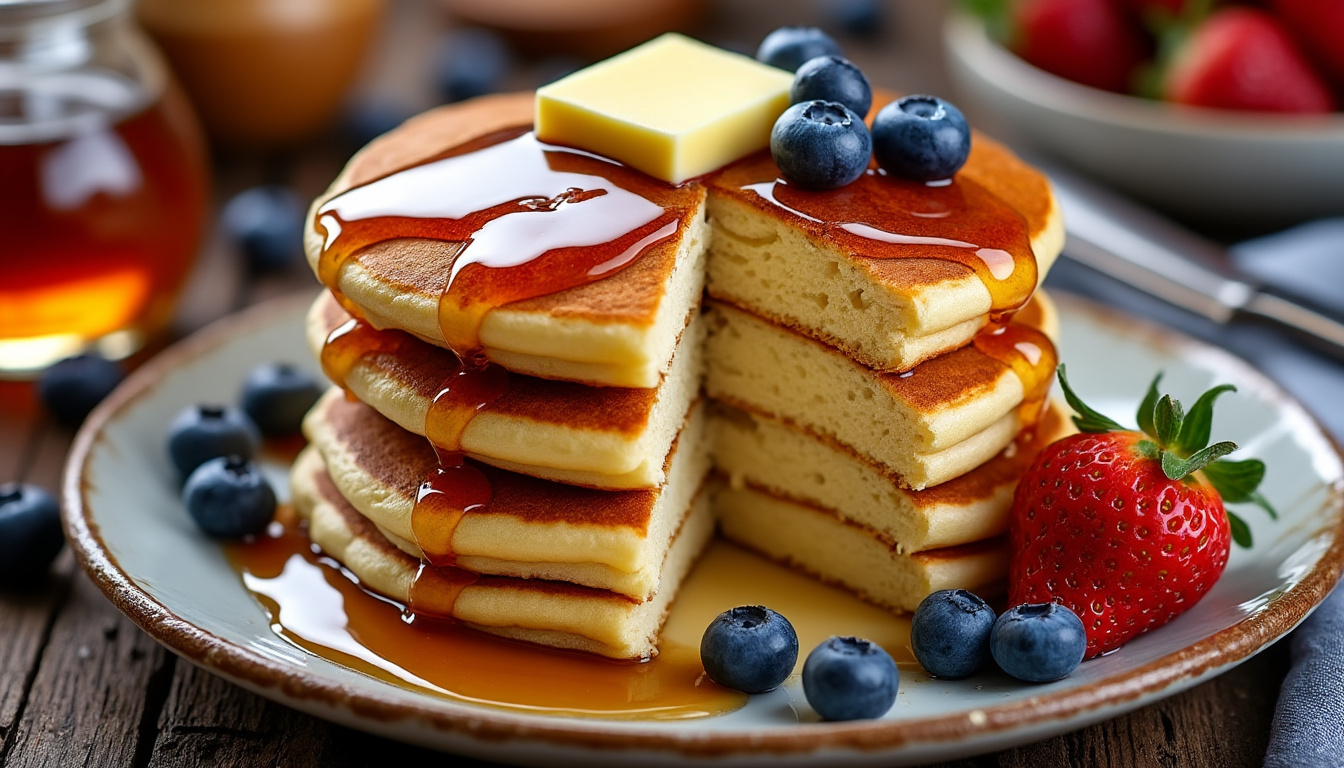 découvrez le secret des pancakes fluffy avec notre recette de crêpes moelleuses à l'américaine, faciles à réaliser et délicieusement aériennes pour un petit-déjeuner gourmand.