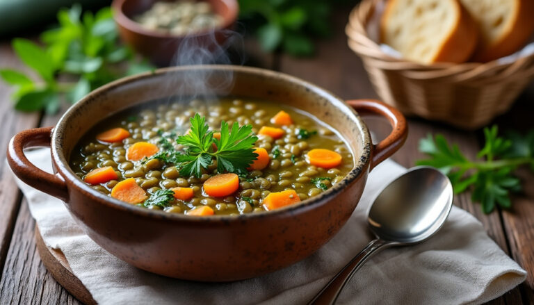 Délicieuse soupe réconfortante aux lentilles vertes