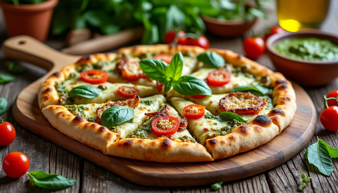 découvrez notre recette gourmande de pizza pesto et poulet, pour savourer les saveurs authentiques de l'italie directement chez vous. facile et délicieuse !