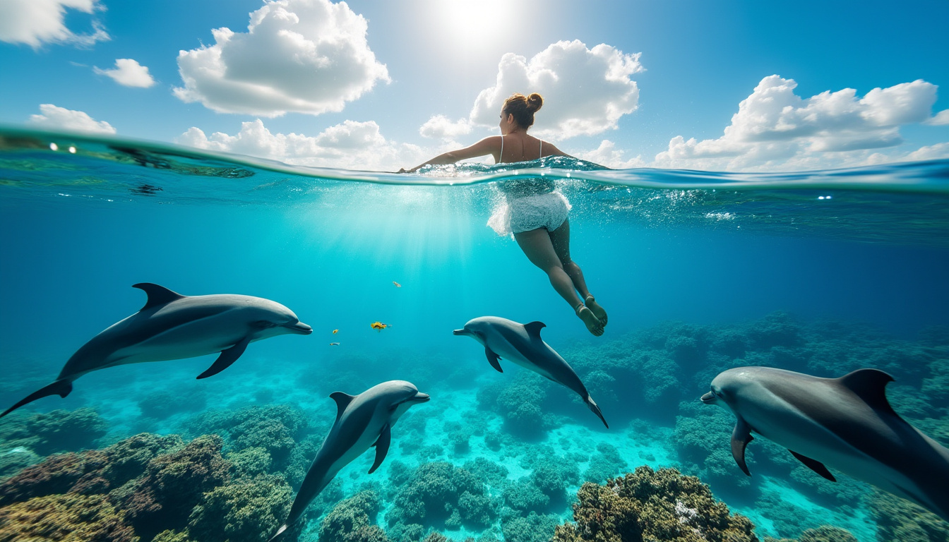 plongez dans un rêve éveillé en nageant parmi les dauphins dans les eaux turquoise de l'île maurice, une expérience inoubliable entre nature et émerveillement.