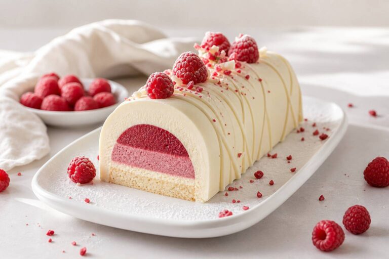 Délice Gourmand : Bûche Chocolat Blanc et Framboise