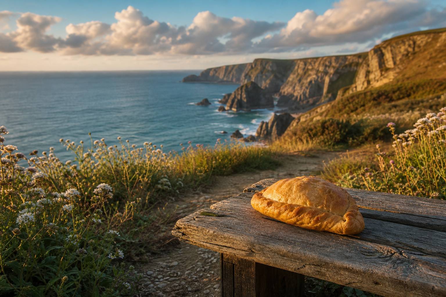 Cornish Pasty sur falaise ocean Atlantique Cornouailles