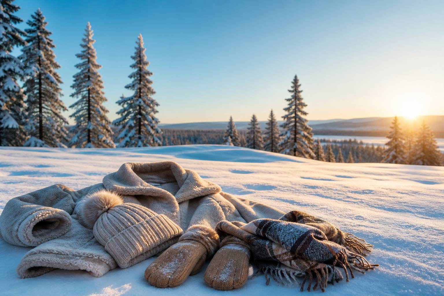 Tenue chaude polaire bonnet gants écharpe sur neige pour visite en Laponie
