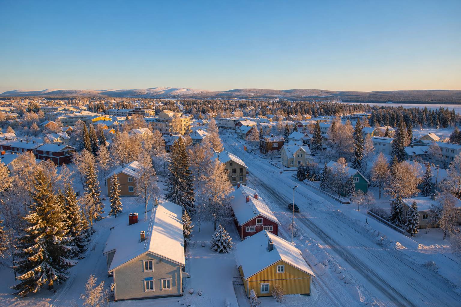 Ville de Rovaniemi en Laponie finlandaise paysage hivernal maisons colorées