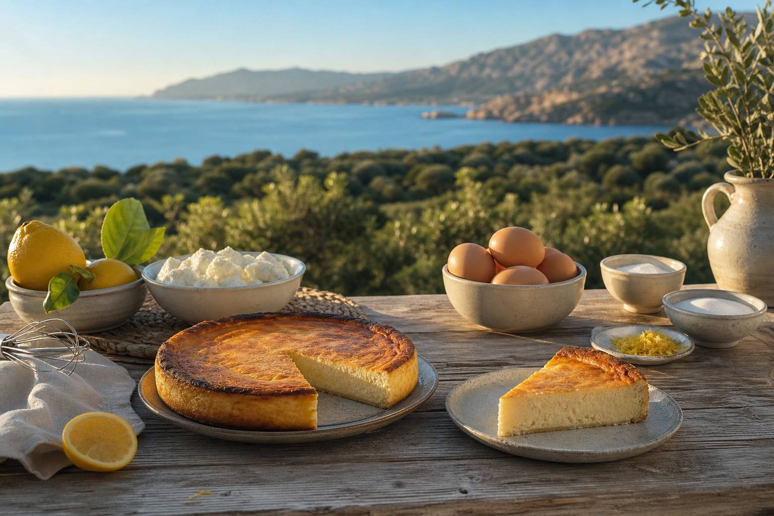 Bol de brocciu frais avec zestes de citron et branches de lavande, ingrédients traditionnels corses