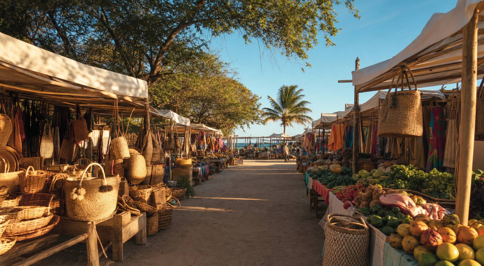 Marche local colore a Rodrigues etals artisanat produits tropicaux