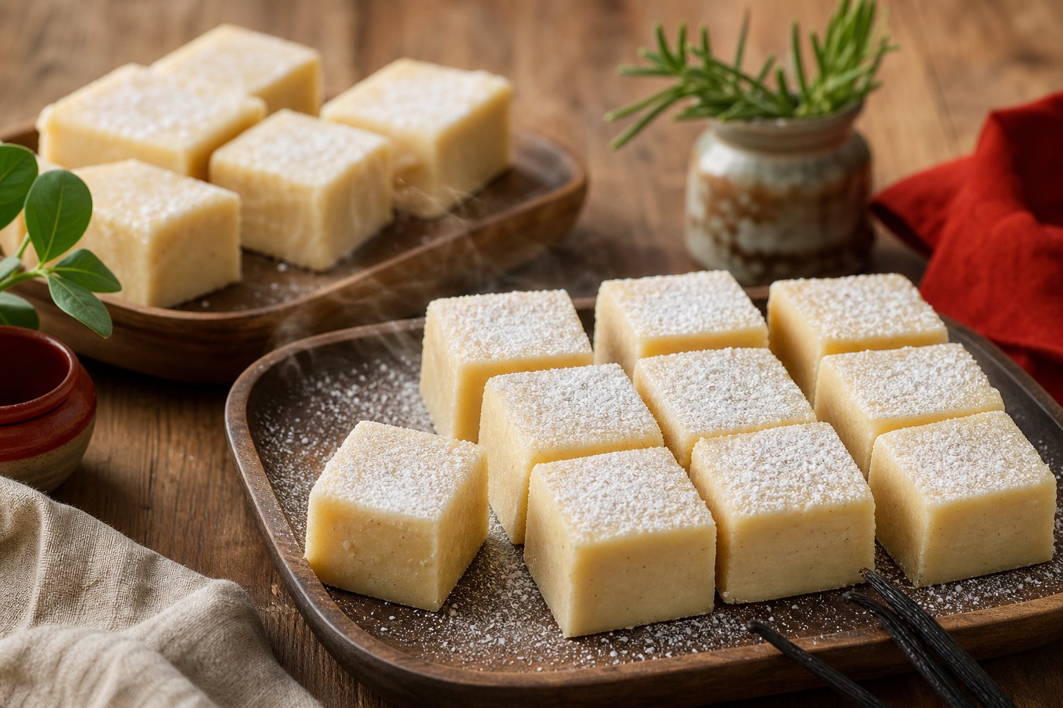 Pate a fudge vanille crue versee dans bol ceramique avec morceaux de vanille