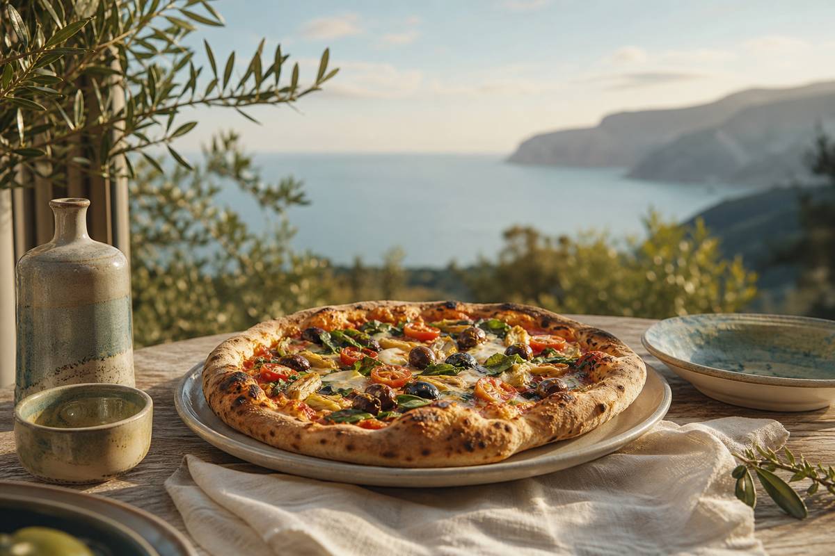 Pizza maison cuite au four, pate croustillante et moelleuse avec garnure