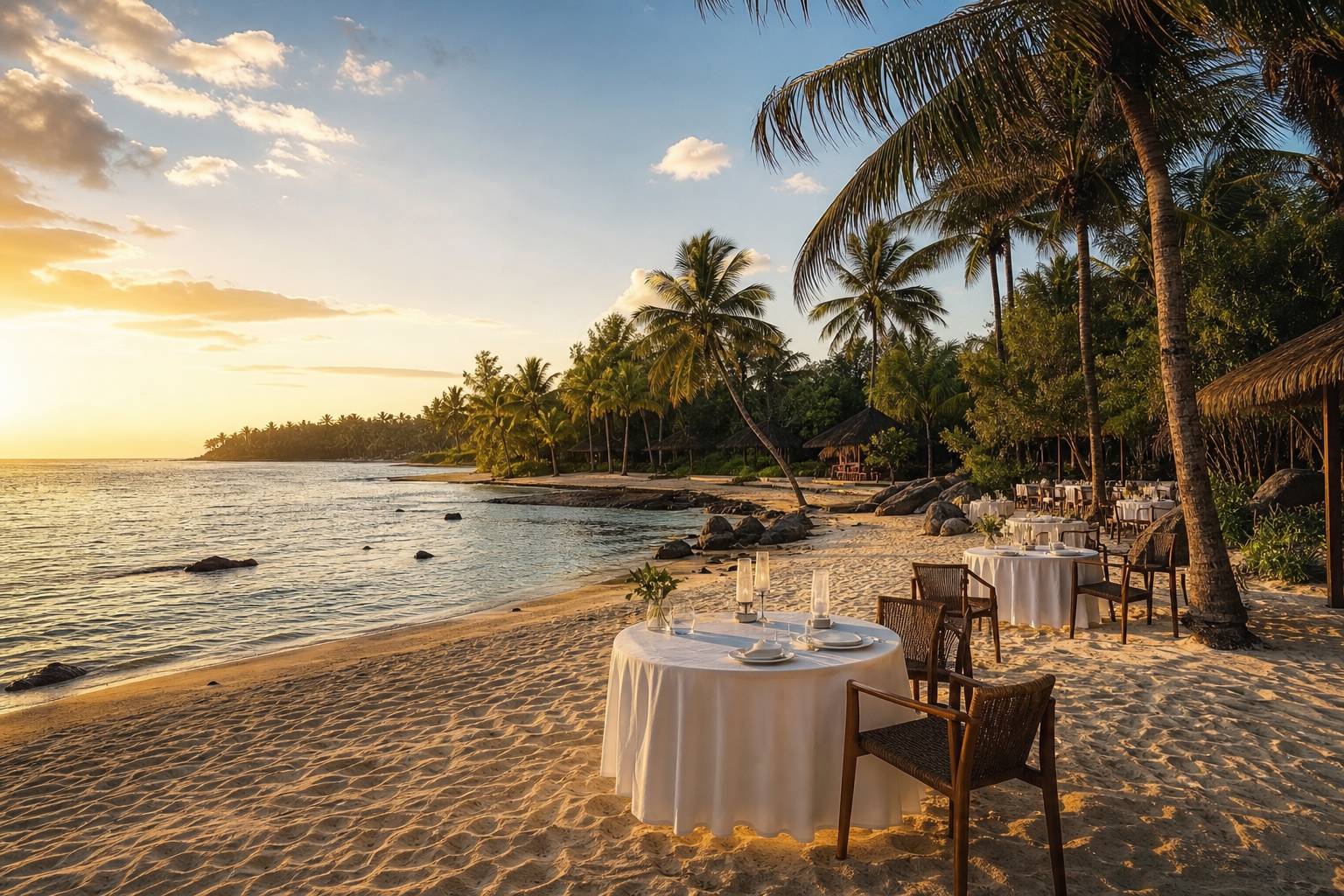Restaurant les pieds dans l'eau ile Maurice coucher soleil tropical
