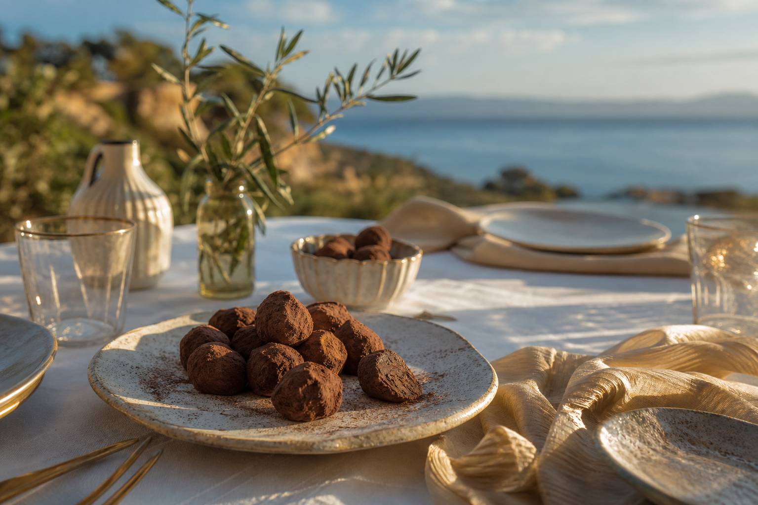 Table dressee avec truffes au chocolat maison cosy et gourmand