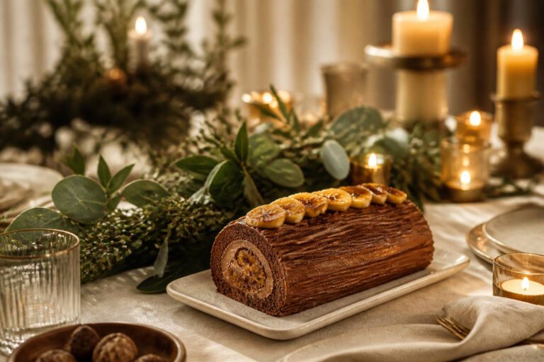 Délice de Noël : Bûche fondante au chocolat et à la banane