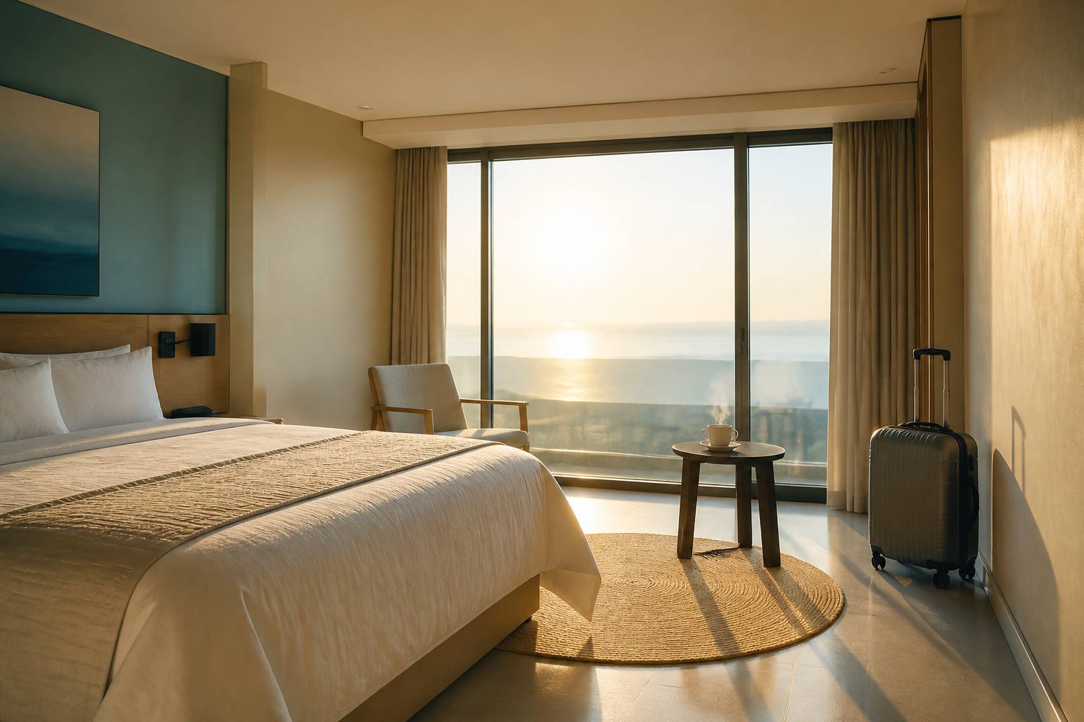 Chambre d'hôtel moderne près d'un aéroport au petit matin