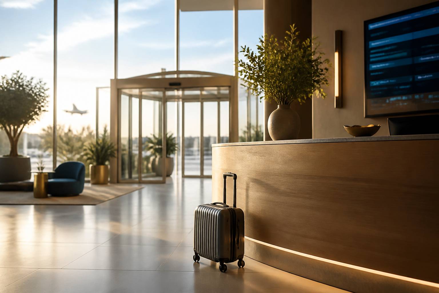 Navette d'hôtel générique avec des bagages dans le hall