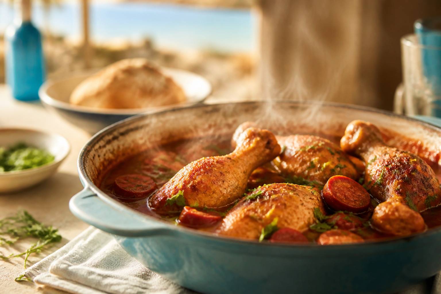 Pilons de poulet au chorizo dans une sauce tomate fumante
