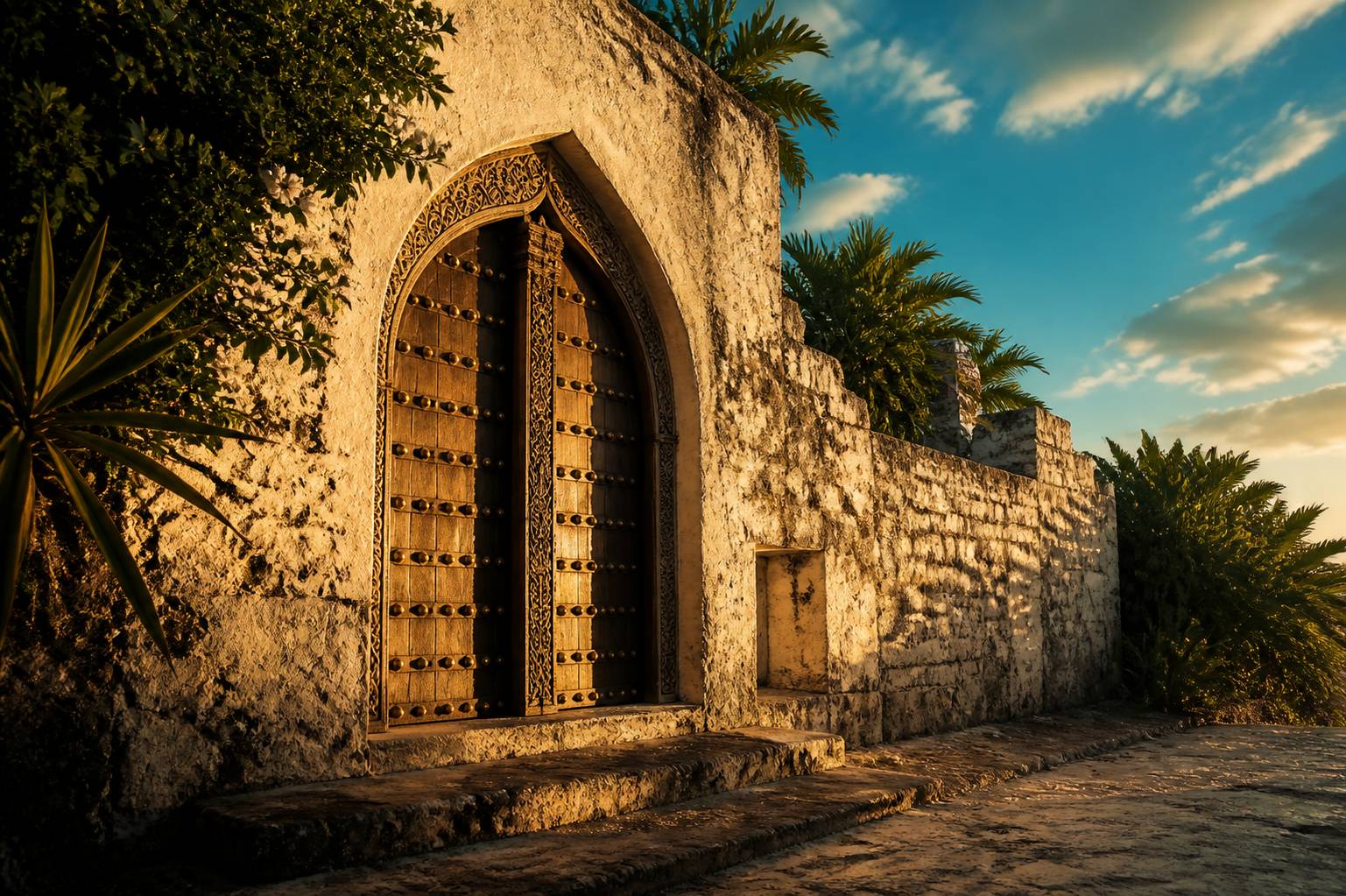 Porte en bois sculpté typique de l'architecture de Stone Town