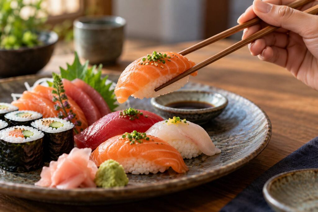 Illustration de détail sur le sujet : Maki, nigiri, sashimi : petit lexique des sushis pour voyageurs gourmands